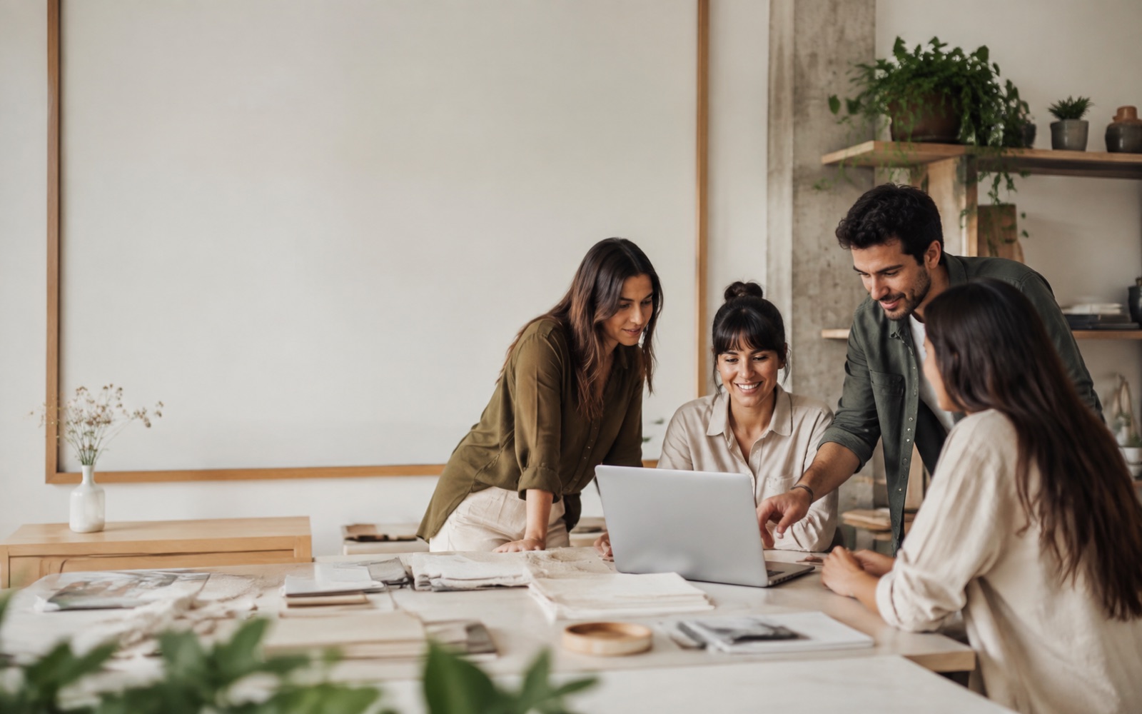 Equipo de una agencia presenta una solución digital personalizada a una clienta